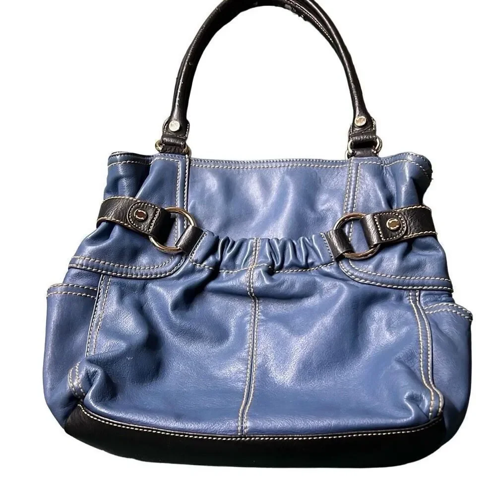 Blue Leather Shoulder Handbag and matching Wallet set Tiagnello